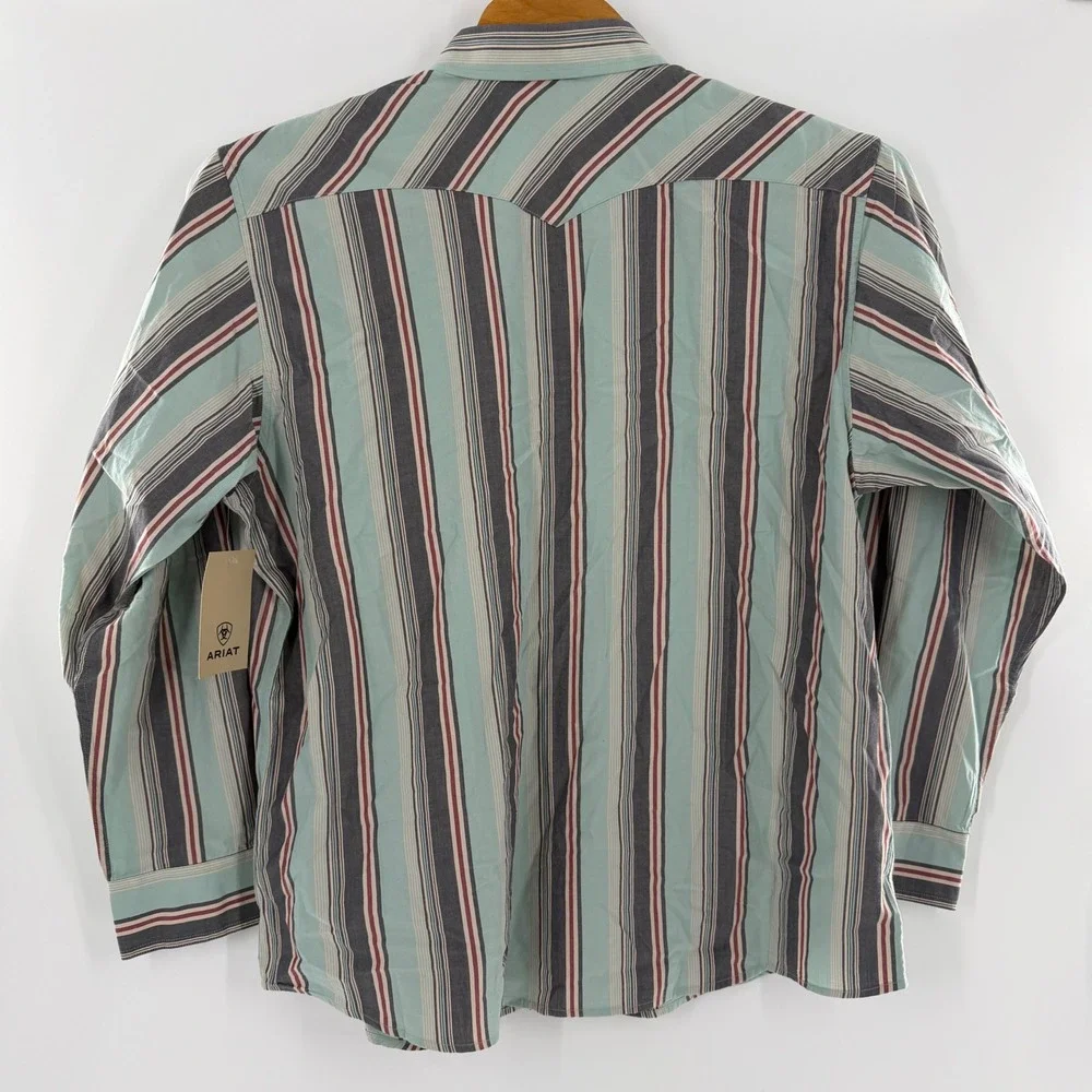 Ariat Retro Fitted Mens XXL Blue‎ Striped Western Pearl Snap Shirt LS NWT